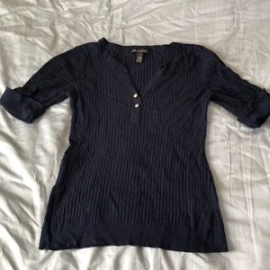 Navy Half-button V-Neck